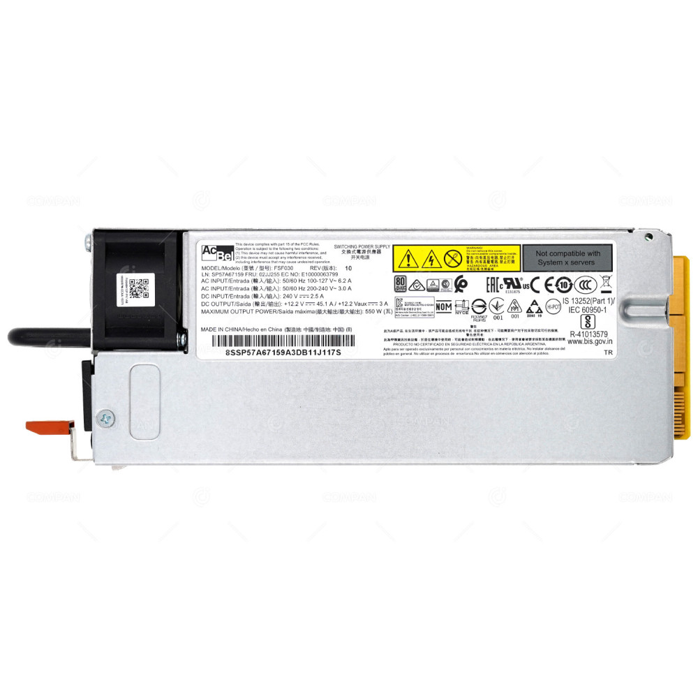 02JJ255  LENOVO 550W 80 PLUS PLATINUM POWER SUPPLY FOR SR530
